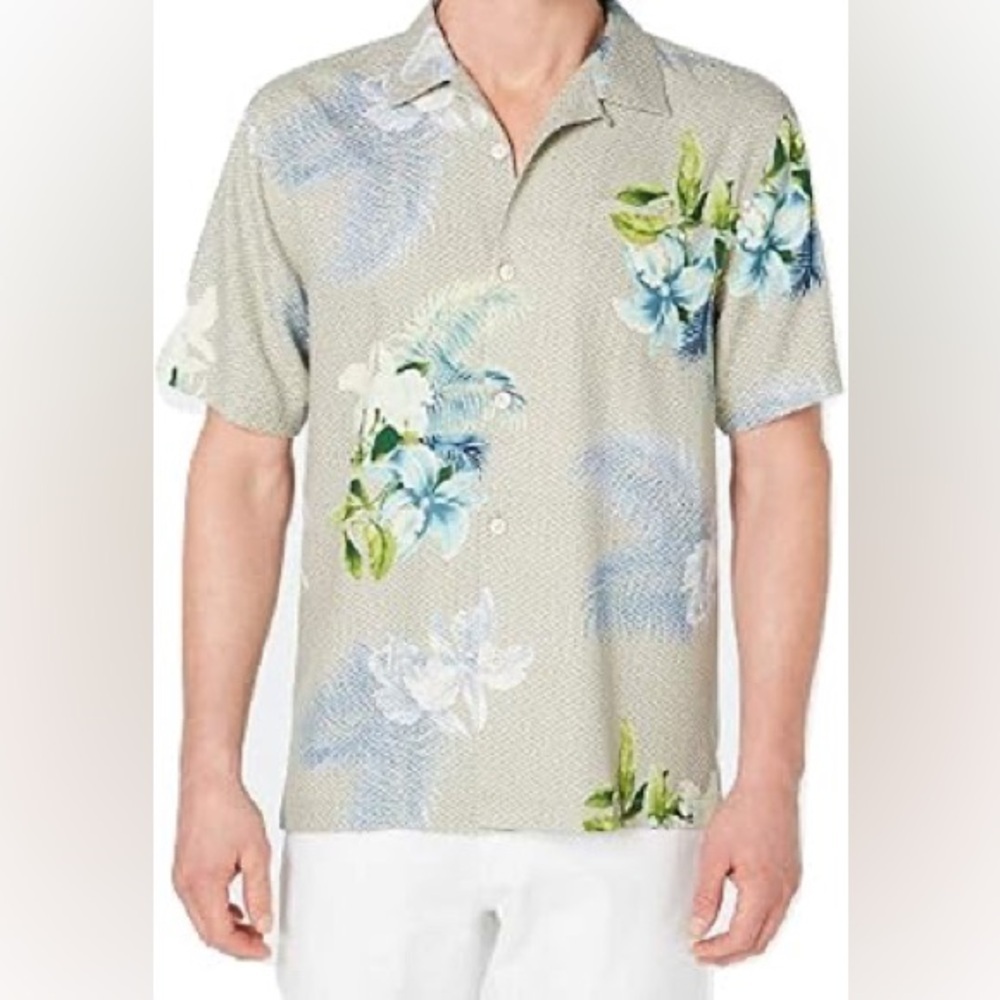 Tommy Bahama Diamante Del Flora Silk Hawaiian Button Down Shirt Blue Green XL